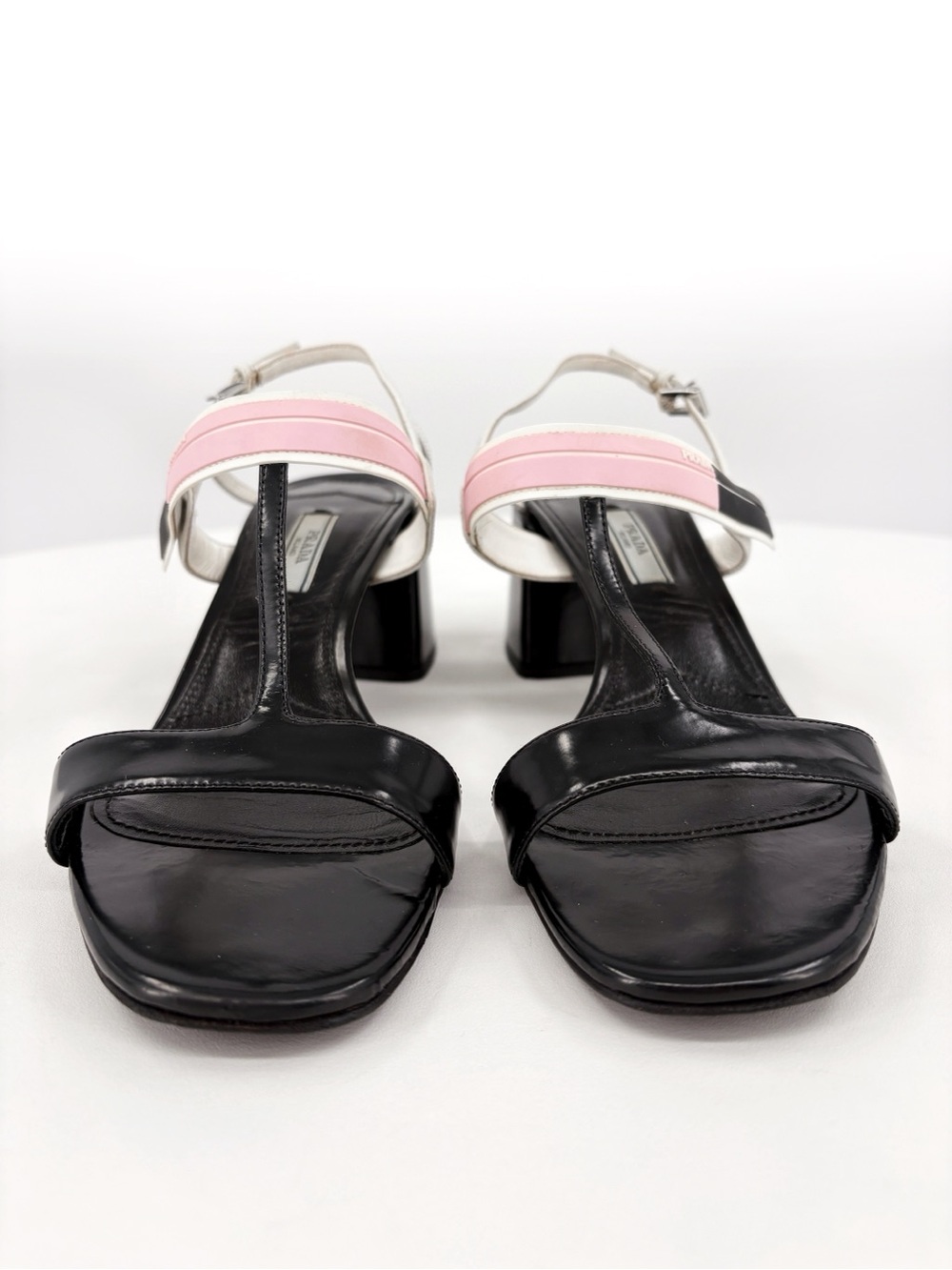 PRADA T-Strap Slingback Block Heel Sandals in White Black EU 38 US 8 - Picture 4 of 13